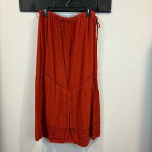 Soft Surroundings Boho Burnt Orange Embroidered Maxi Skirt Size Large